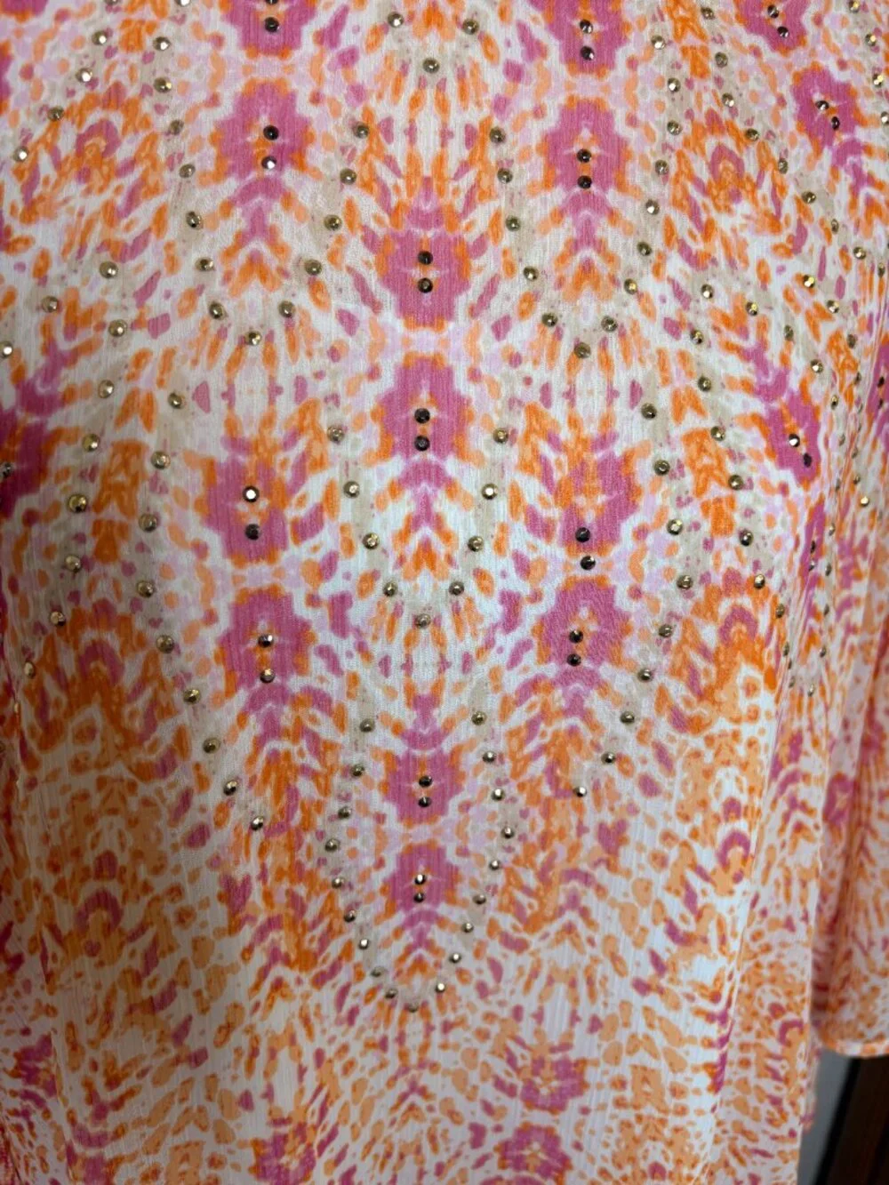 Ruby Rd Pink Orange Embellished Flowy Blouse Boho Resort Plus 1X
